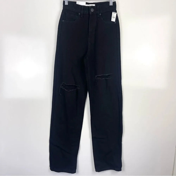 NEW RSQ Black Distressed High Rise Baggy Jeans Straight Leg Women's Size 23 - Picture 2 of 10
